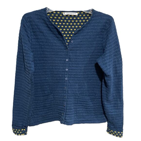 Twee Mansted Womens Textured Knit Cardigan Sweater Size Medium Blue Polka Dots - Picture 1 of 8